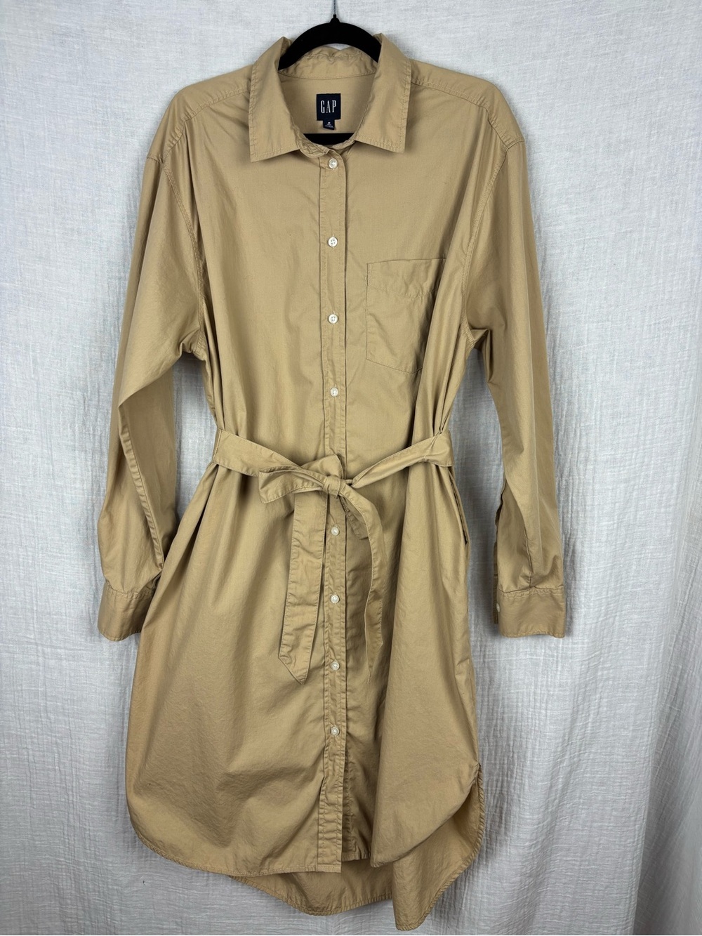 GAP Beige Button-Front Shirt Dress with Waist Tie